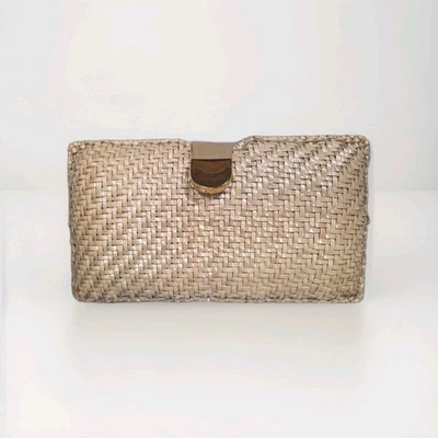 Vtg Magid Hong Kong Wrapped WICKER Structured Shoulder Clutch Bag Gold Woven Foto 1 de 4