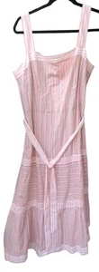Talbots Sz 10 Womens Pink Stripe Tiered Belted Babydoll Boho Cottagecore Dress - Picture 1 of 4