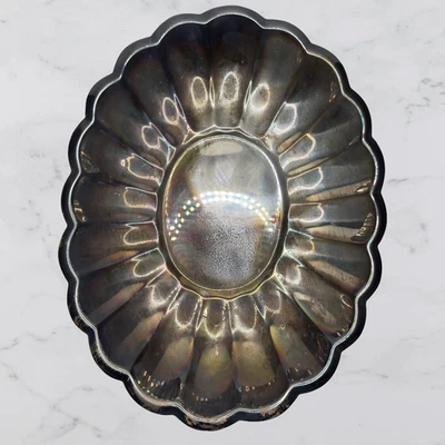 "Bandeja para servir vintage Reed & Barton 113 Holiday plateada ovalada festoneada 10,5""" Foto 1 de 4