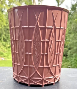 Vintage Dark Rose Pink Plastic Trash Can Faceted Design 9.5” MCM - Picture 1 of 5