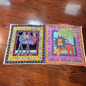 safari animald Fabric remnant Panel Cotton quilting sewing. 23x44. Bright colors - Picture 1 of 5