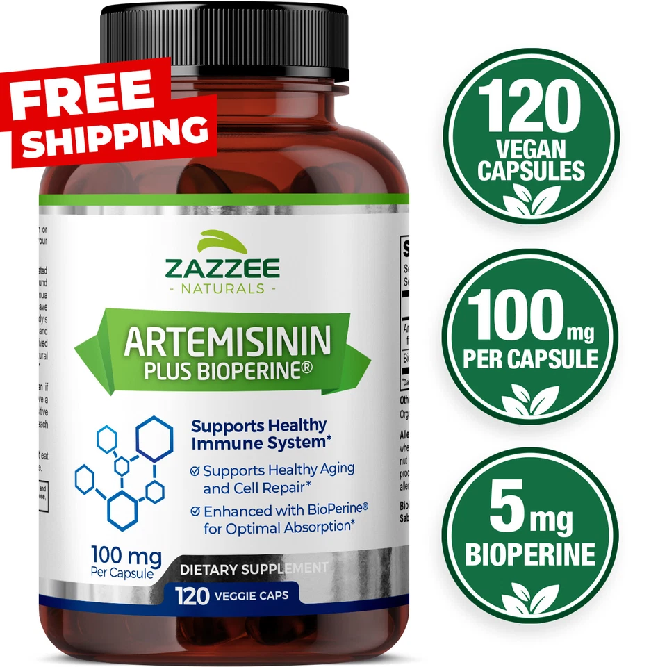 Artemisinin (Sweet Wormwood) 120 Veggie Capsules 100 mg Plus BioPerine 100% Pure - Image 1 of 4