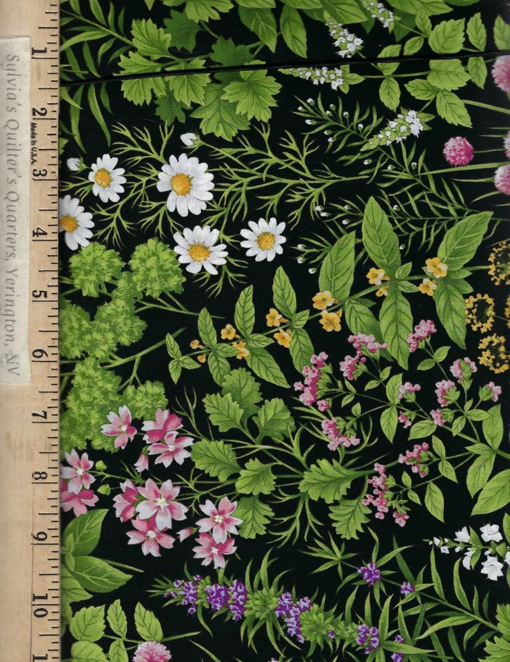 Scents and Seasonings 5293-4 Black 100% Cotton FABRIC priced by the Yard - Image 1 of 1