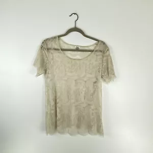 Camicetta donna Fossil taglia X piccola pizzo trasparente manica corta top floreale beige - Foto 1 di 9