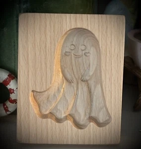Molde para galletas Springerle madera tallada lindo fantasma con corazón mejillas especia Halloween - Imagen 1 de 23