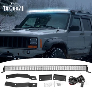 For 1984-2001 Jeep Cherokee XJ Upper Roof 50'' Curved LED Light Bar+ Mount+ Wire - Picture 1 of 7
