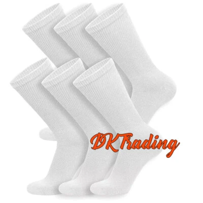 6 pair Men Women White Diabetic Crew Socks With Non-Binding Top Cushion Sole - Image 1 of 4