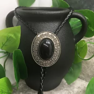Rodeo Bolo Tie Western Cowboy Black Leather Necktie New Free Ship A1858 - Picture 1 of 3