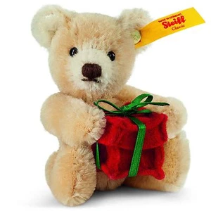 Steiff MINI TEDDY BEAR WITH PRESENT Mohair 3.9" - Picture 1 of 1