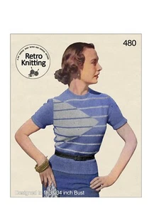 1950s Colour Block Striped Sweater Knitting Pattern Bust 33-34 Copy - Picture 1 of 2