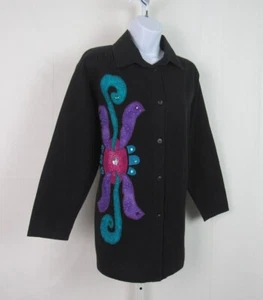 CAMICIA VINTAGE ANNI 70 80 MOGLIE DI ALFREDO COTONE BOTTONI DAVANTI NERA FANTASIA ETNICA SM  - Foto 1 di 18