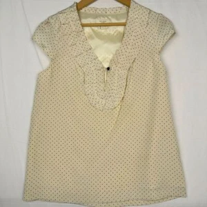 Kate Spade Sz S Top Silk Blouse Cream Polka Dot Ruffle Fairy Cottage Cap Luxury - Picture 1 of 10