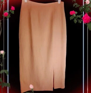 ANNE CARSON SKIRT 8 LINEN/SILK PEACH ZIP SLIT LINING MIDI - Picture 1 of 5