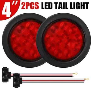 2X 4"inch Round Red 24-LED Truck Trailer Stop Turn Tail Brake Lights Waterproof - Picture 1 of 13