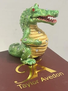 Sitting Crocodile Trinket Box Rhinestones Red Eyes Enameled NOS 2.75”x2.75” - Picture 1 of 12