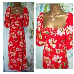 NEW GIRL IN MIND DRESS SIZE 14, Red Floral Sweetheart Summer Holiday midi Dress - Picture 1 of 9