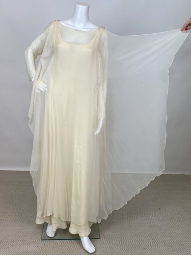 OFF WHITE Abito da sposa bianco vintage anni '70 Stavropoulos taglio bias chiffon in seta così com'è