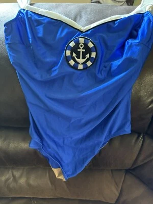 Vintage La Blanca One Piece Swimsuit Womens 16 Blue W/ Anchor Hi Cut - Image 1 of 4
