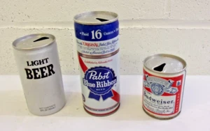 3 Vintage Rare Beer Cans - PBR 16oz -  Budweiser 8oz - Plain Label Light - - Picture 1 of 10
