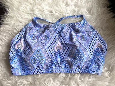 Juniors 18W Bikini Top Blue Paisley Halter  Swimwear Womens - Xhilaration  - Image 1 of 4
