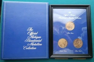 Official Michigan Bicentennial Medallion Collection 3 Medal Set In Frame #1620 - Picture 1 of 6