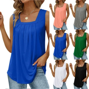 Ladies Summer Casual Tops Vest Sleeveless Solid Blouse Tank Cami Cozy Shirt Size - Picture 1 of 17