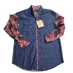Vintage Panhandle Slim Women's Long Sleeve Denim USA Flag Button Up Size XL - Picture 1 of 9