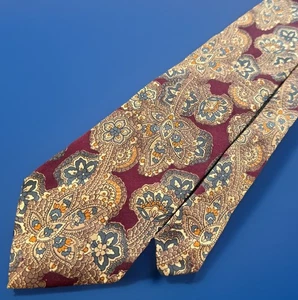 Corbata Hombre Seda Borgoña Azul Dorado Floral Paisley Estampado Hecha en USA NUEVA CON ETIQUETAS - Imagen 1 de 9