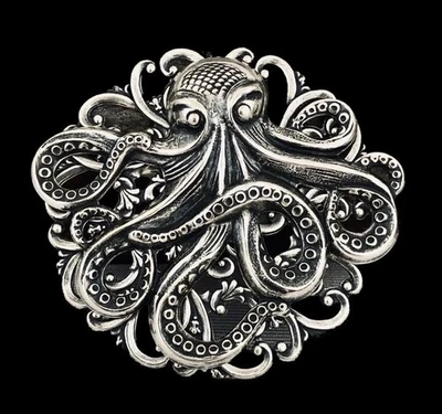 Huge Octopus Brooch Pin, Sterling Silver pltd, Halloween Pirate Steampunk Gothic - Image 1 of 4