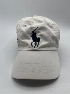 Polo Ralph Lauren White Navy Big Pony No. 3 Cotton Chino Adjustable Ball Cap Hat - Picture 1 of 7