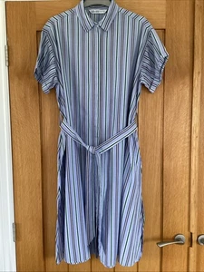 Zara Beautiful Blue/green Striped Cotton Shirt Dress Size L (Approx UK 14) - Picture 1 of 7