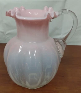 Brocca acqua LOETZ rosa opalescente AURORA vetro artistico LOBED manico canna - Foto 1 di 6