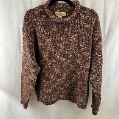 Suéter tejido cuello falso mezcla lana marrón moteado vintage para mujer talla L acogedor Foto 1 de 4