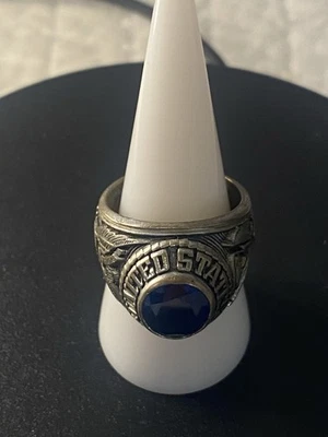 Anillo vintage del ejército de los Estados Unidos en piedra azul de plata de ley Foto 1 de 4