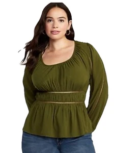 NUOVO Old Navy Top donna XXL verde manica a palloncino babydoll blusa scollo a scoop - Foto 1 di 6