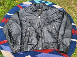 Vintage Byrnes & Baker Leather Motorcycle Jacket Mens Large Black Full Zip Lined - Picture 1 of 14