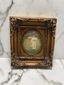 Vintage goldfarben verzierter Rahmen einer Frau und einer Kuh 8,5 x 9,5 Zoll - Bild 1 von 9