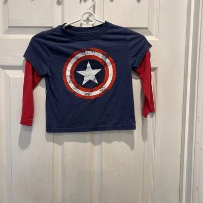 Marvel Youth Boys Long Sleeve Captain America Blue Shirt Size 5T Shield Avengers - Image 1 of 4