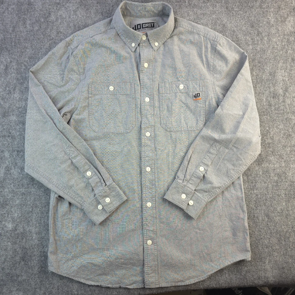 Duluth Trading 40 Grit Shirt Medium Gray Solid Long Sleeve Button Down Pockets - Image 1 of 4
