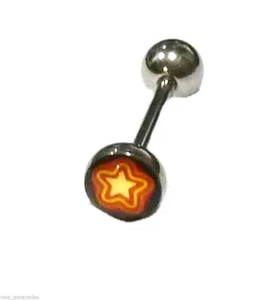 Tongue Ring Logo Stars Orange 14 Gauge 5/8" Steel Barbell - Picture 1 of 3