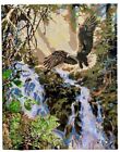 Eagle by Waterfall Finished Digital Acrylic Painting on Canvas   Signed EUC