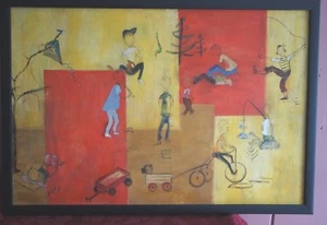 VTG. WHIMISICAL CHILD THEMED PAINTING - Picture 1 of 3