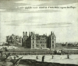 LE CHÂTEAU LE FRESNE, Gravure estampe illustration originale de Van Meurs 1666. - Imagen 1 de 2