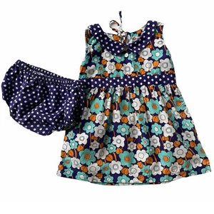 Orange Poppy Kids Dress and Diaper Cover Girl size 24M Blue Cottagecore Floral - Picture 1 of 10