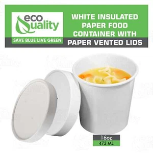 16oz Disposable White Paper Soup Containers Ice-Cream Paper Cup With Vented Lids - Picture 1 of 9