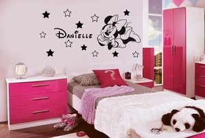 DISNEY MINNIE MOUSE PERSONALISED WALL ART STICKERS NAME+12 STARS Size 140x70cm - Picture 1 of 8