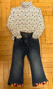 Gymboree y2k Apple trim denim and Corner Stone cat turtleneck girls size 5/6 - Picture 1 of 7