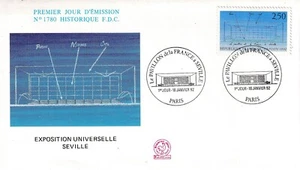 Enveloppe 1er jour 1780 1992 Séville Exposition Universelle Pavillon France - Foto 1 di 2