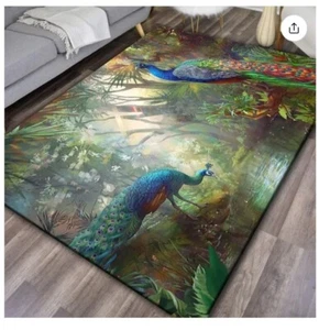 Rainforest Peacock Rug 120CM x 160CM Peacock Carpet - Picture 1 of 4