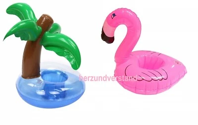 1 - 6 Getränkehalter Cocktailhalter Drinks Poolparty aufblasbar Flamingo Palme - Bild 1 von 4